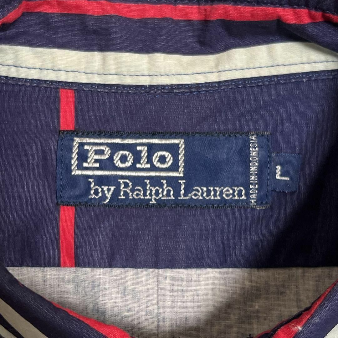 POLO RALPH LAUREN(ポロラルフローレン)のPOLO RALPH LAUREN シャツ 長袖 ボーダー ネイビー 刺繍ロゴ メンズのトップス(シャツ)の商品写真