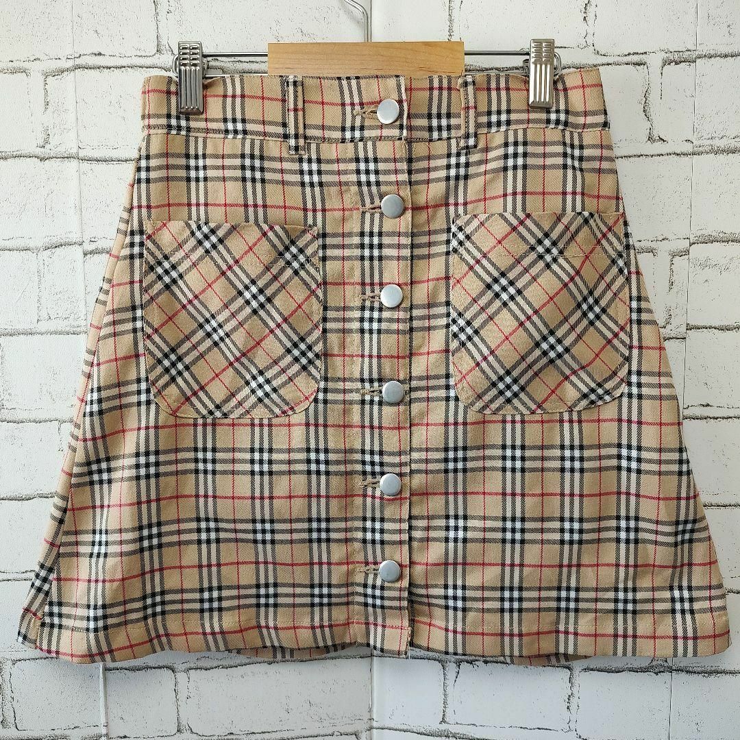 【パピエール】スカート (M) ベージュ チェック 可愛い レディースのスカート(ひざ丈スカート)の商品写真