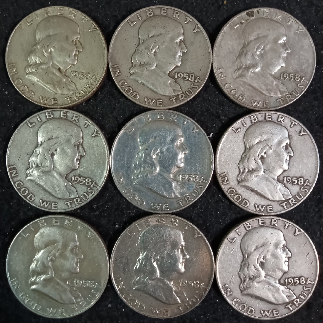 1250g銀品位銀貨ベンジャミンフランクリン1958年 ハーフダラーsilver900 銀貨美品