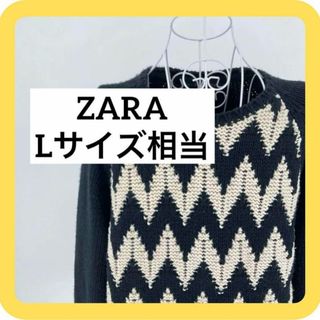 ザラ(ZARA)のZARA Lサイズ相当　ニット　セーター　ネイビー　ホワイト(ニット/セーター)