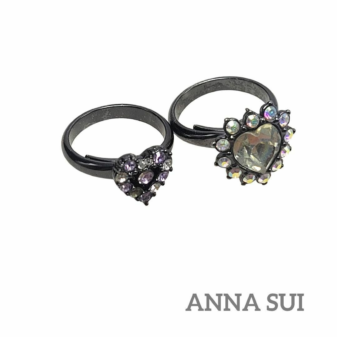 ANNA SUI(アナスイ)のANNA SUI リング 9号 8号 2個セット  ブラック ラインストーン レディースのアクセサリー(リング(指輪))の商品写真