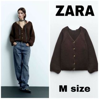 ザラ(ZARA)のZARA　オーバーサイズニットカーディガン　Mサイズ　ブラウン(ニット/セーター)