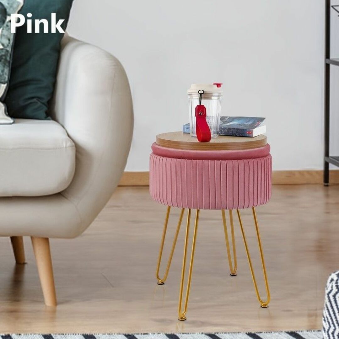 スツール ラグジュアリー オットマン サイドテーブル ピンク インテリア/住まい/日用品の椅子/チェア(スツール)の商品写真