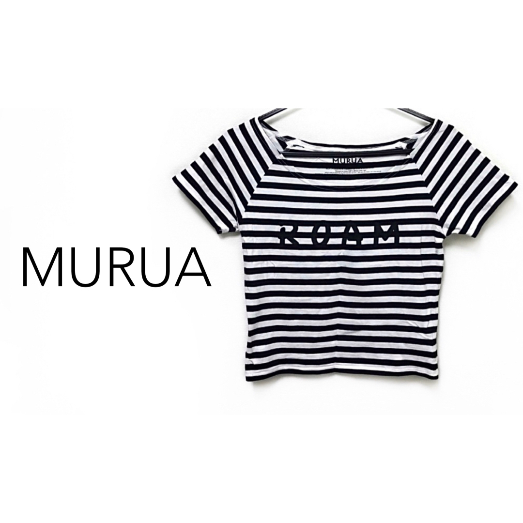 MURUA(ムルーア)のMURUA【美品】ボーダー柄 ショート丈 半袖 カットソー トップス レディースのトップス(Tシャツ(半袖/袖なし))の商品写真