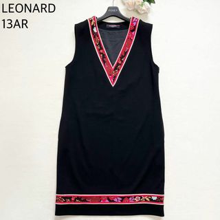 レオナール(LEONARD)の【極美品/大きいサイズ】LEONARD 13AR ノースリーブワンピース 花柄(ひざ丈ワンピース)