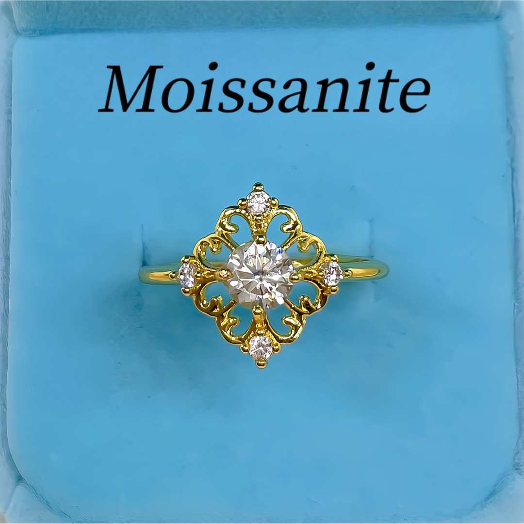 Moissanite アンティークデザイン ゴールドリング レディースのアクセサリー(リング(指輪))の商品写真