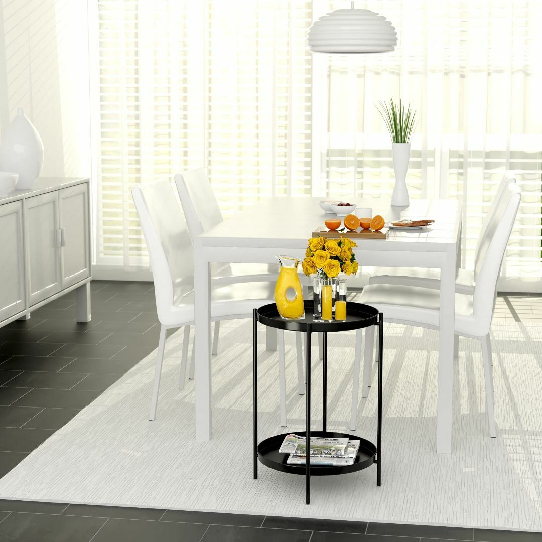 サイドテーブル - トレイシンプル＆エレガント、丸型 2段スタイリッシュなデザイン