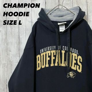 チャンピオン(Champion)のUS古着　チャンピオン　カレッジアーチロゴ刺繍スエットパーカー　サイズL 黒(パーカー)