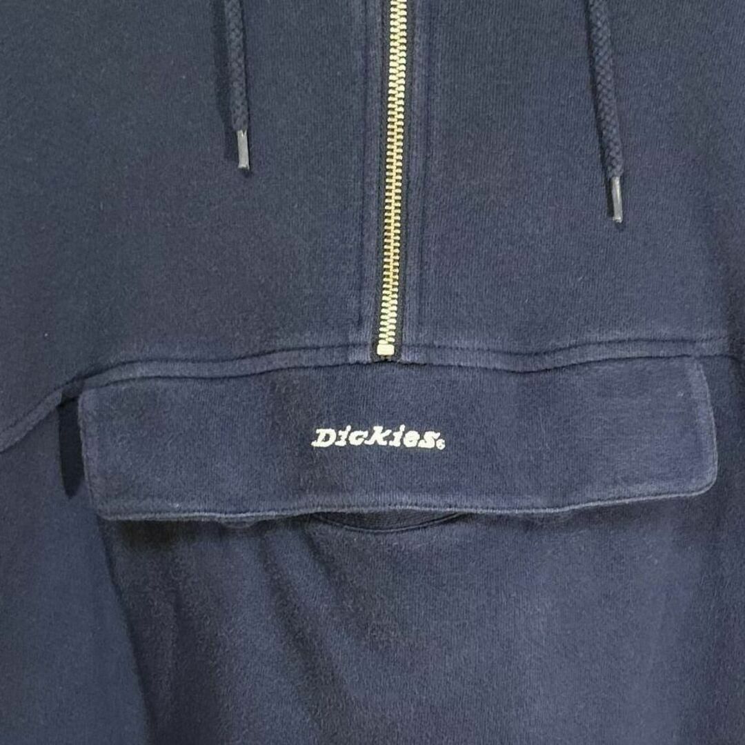 Dickies(ディッキーズ)のdickies　ハーフジップ　パーカー　フタ付きポケット　刺繍ロゴ　古着　紺 メンズのトップス(パーカー)の商品写真