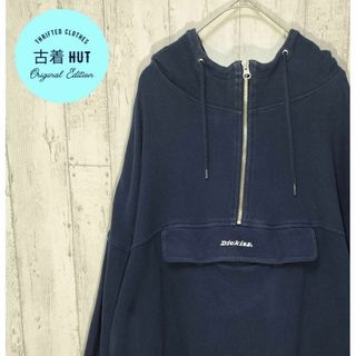 ディッキーズ(Dickies)のdickies　ハーフジップ　パーカー　フタ付きポケット　刺繍ロゴ　古着　紺(パーカー)