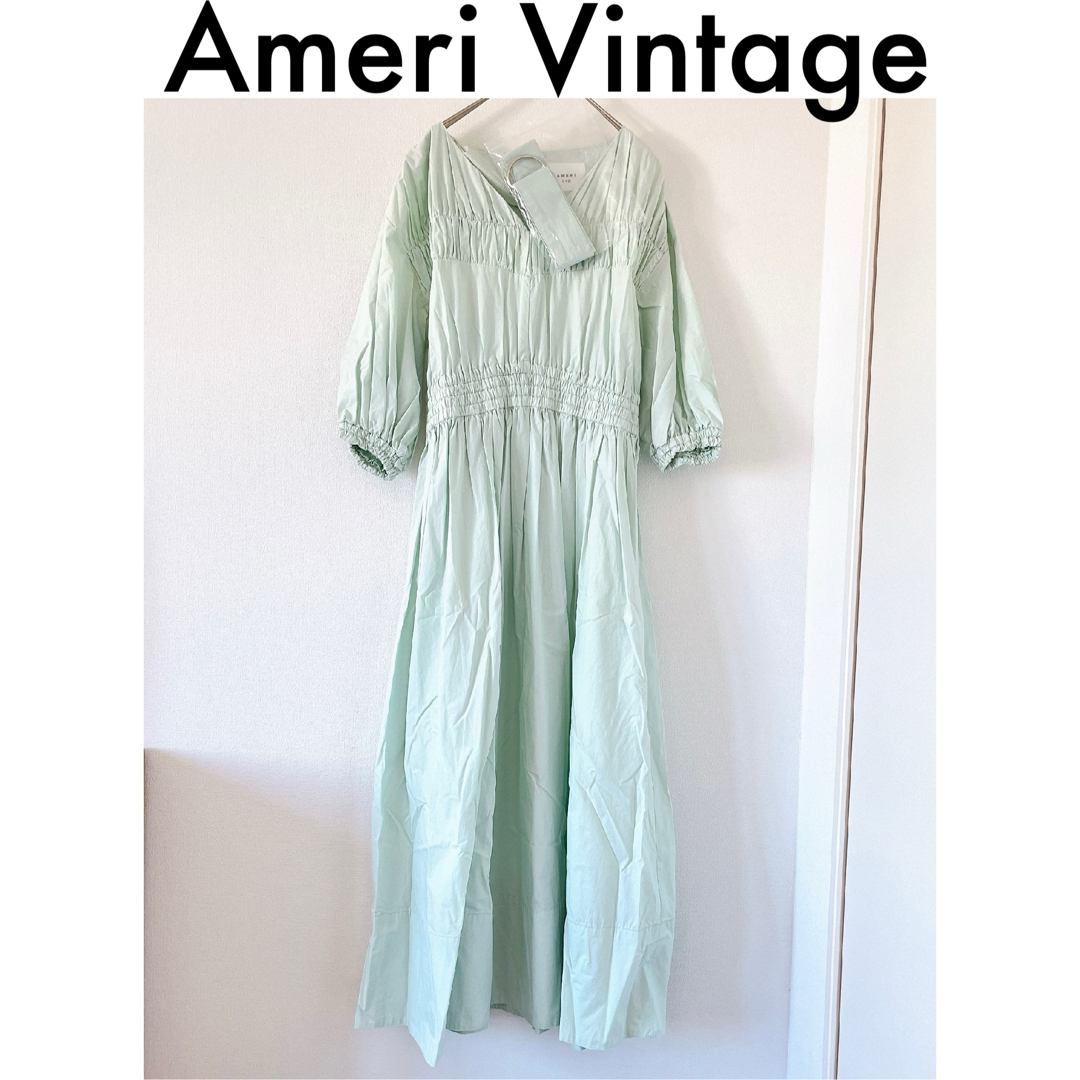 Ameri VINTAGE(アメリヴィンテージ)の大人気！【AMERI】SHIRRING VOLUME SLEEVEDRESS レディースのワンピース(ロングワンピース/マキシワンピース)の商品写真