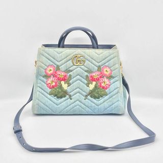 グッチ(Gucci)のグッチ デニム GGマーモント 花柄 2WAY ハンドバッグ ショルダーバッグ(ショルダーバッグ)