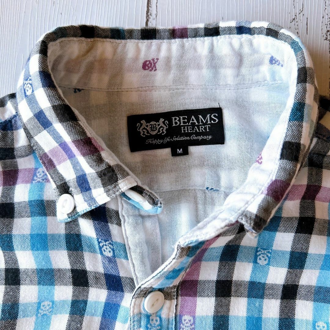BEAMS(ビームス)のビームスハート スカル チェック 柄シャツ ガーゼ生地シャツ 長袖 M メンズのトップス(シャツ)の商品写真