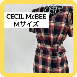 セシルマクビー(CECIL McBEE)のCECIL McBEE Mサイズ　ワンピース　チェック　ネイビー　レッド(ミニワンピース)