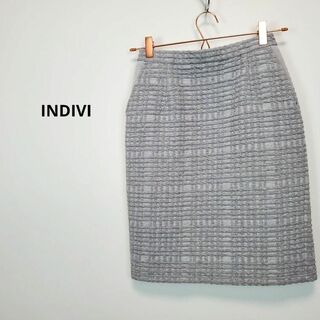 インディヴィ(INDIVI)のインディヴィINDIVIレディース05グレータイトワッフル生地スカート(ひざ丈スカート)