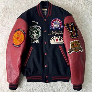 ヴァンヂャケット(VAN Jacket)の【激レア•良品】VAN JACKET　スタジャン 70周年　紺×赤　袖レザー　L(スタジャン)