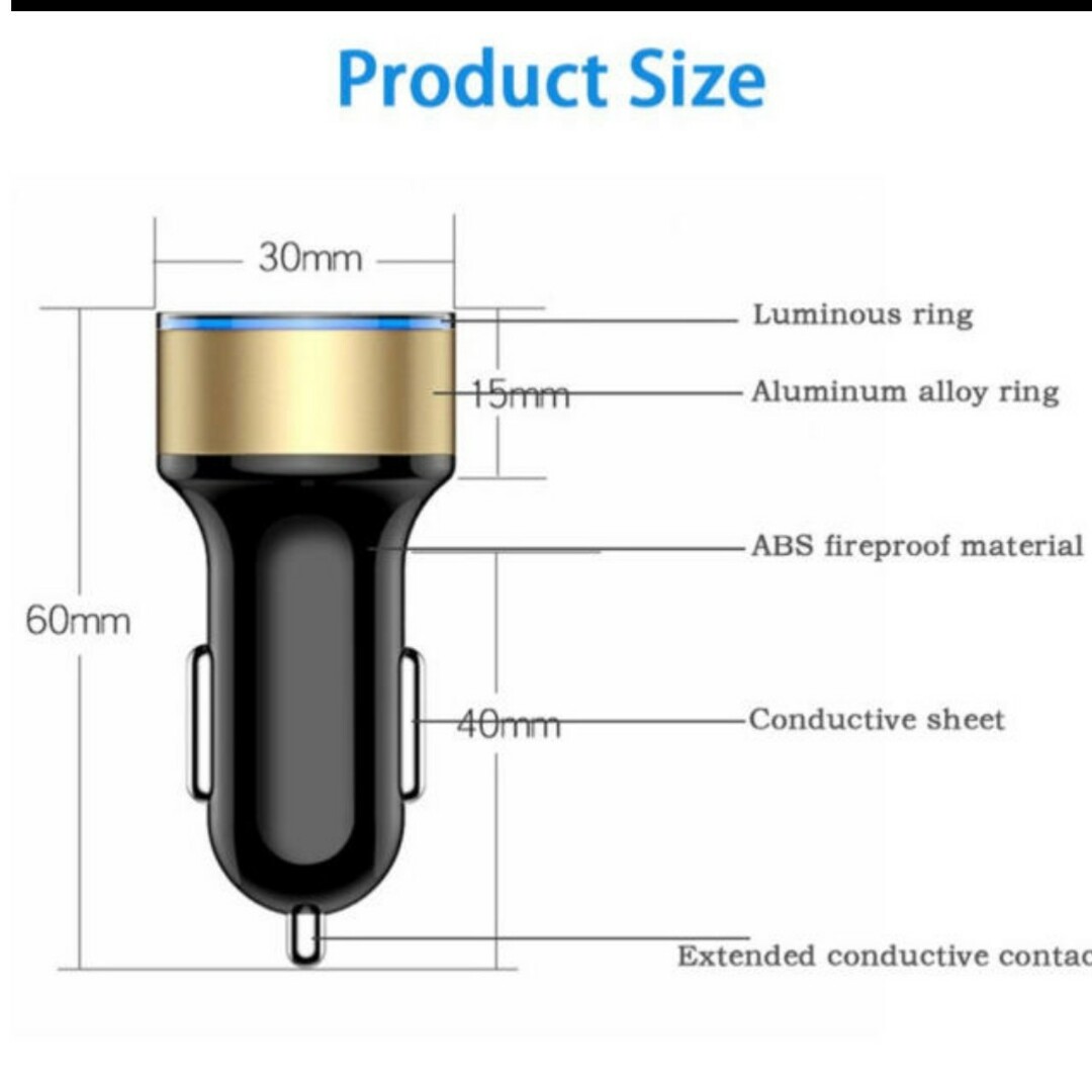 【ブラック】 USB車載充電器 デジタル電圧計 USB 2ポート シガーソケット 自動車/バイクの自動車(車内アクセサリ)の商品写真