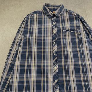 ディッキーズ(Dickies)のDickies　長袖シャツ　スナップボタン　チェック　古着　ネイビー　L(シャツ)