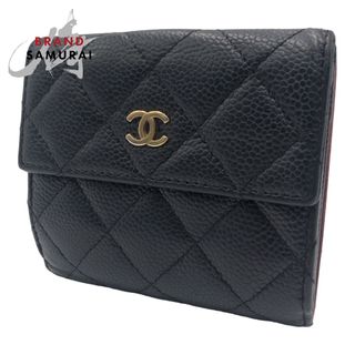 シャネル(CHANEL)のCHANEL シャネル マトラッセ  ココマーク ブラック 黒 ゴールド金具 キャビアスキン A48980 二つ折り財布 札入れ レディース 404632 【中古】(財布)