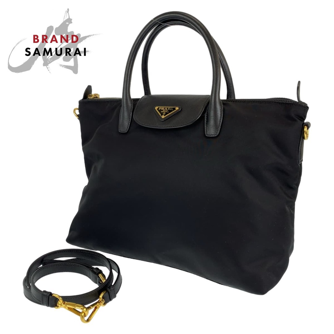 美品 PRADA プラダ サフィアーノ テスート ブラック 黒 ゴールド金具 ナイロン /レザー ハンドバッグ　ショルダーバッグ 2WAY レディース 404739ファスナー外側