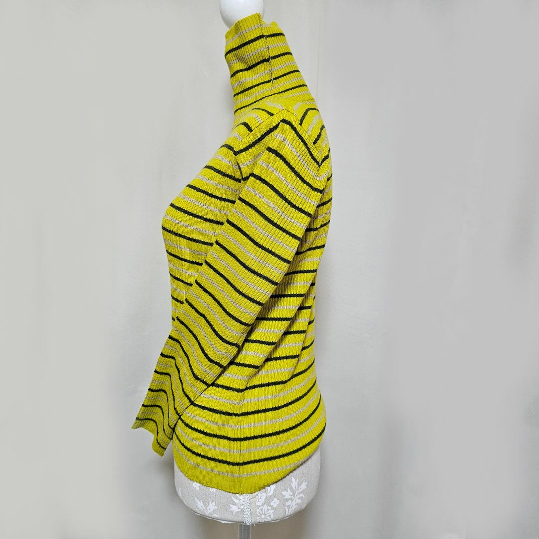 レディース タートルネック長袖セーター 黄色＆黒＆グレー ボーダーライン M～L レディースのトップス(ニット/セーター)の商品写真