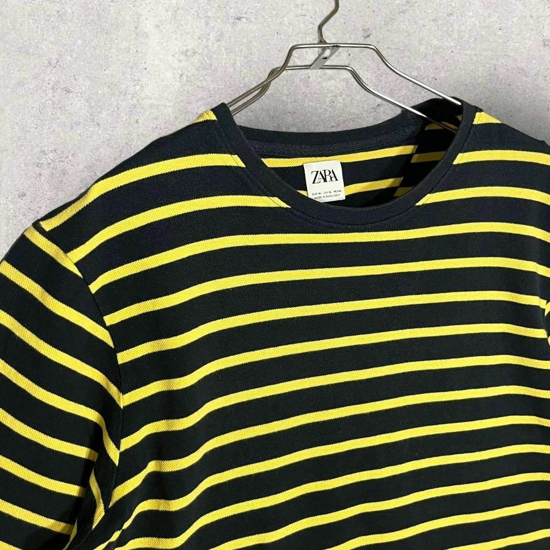 ZARA(ザラ)のザラ 半袖 ボーダー ベーシック Tシャツ イエロー XL レディースのトップス(Tシャツ(半袖/袖なし))の商品写真