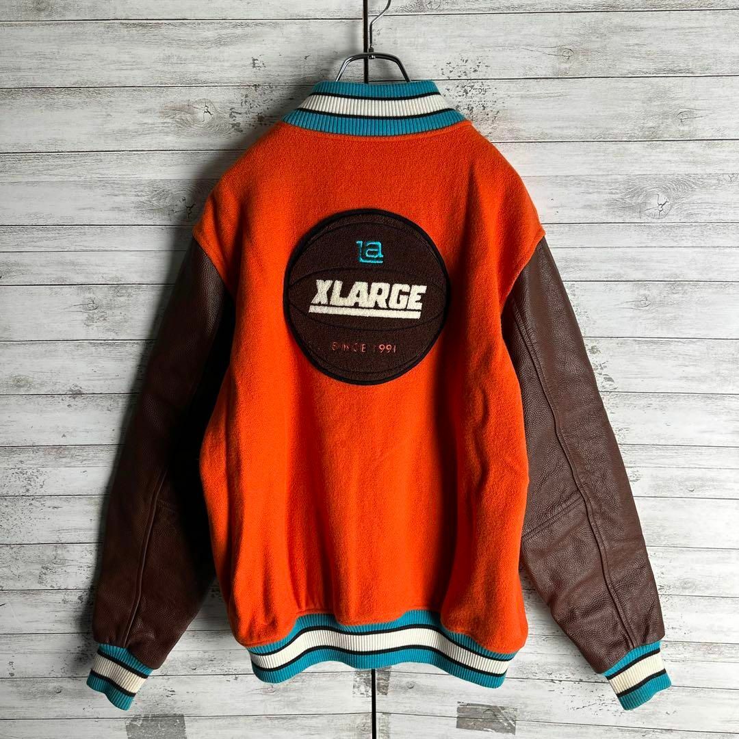 XLARGE(エクストララージ)の8082【人気Lサイズ】エクストララージ☆パイル地ロゴ袖レザージャケット入手困難 メンズのジャケット/アウター(スタジャン)の商品写真