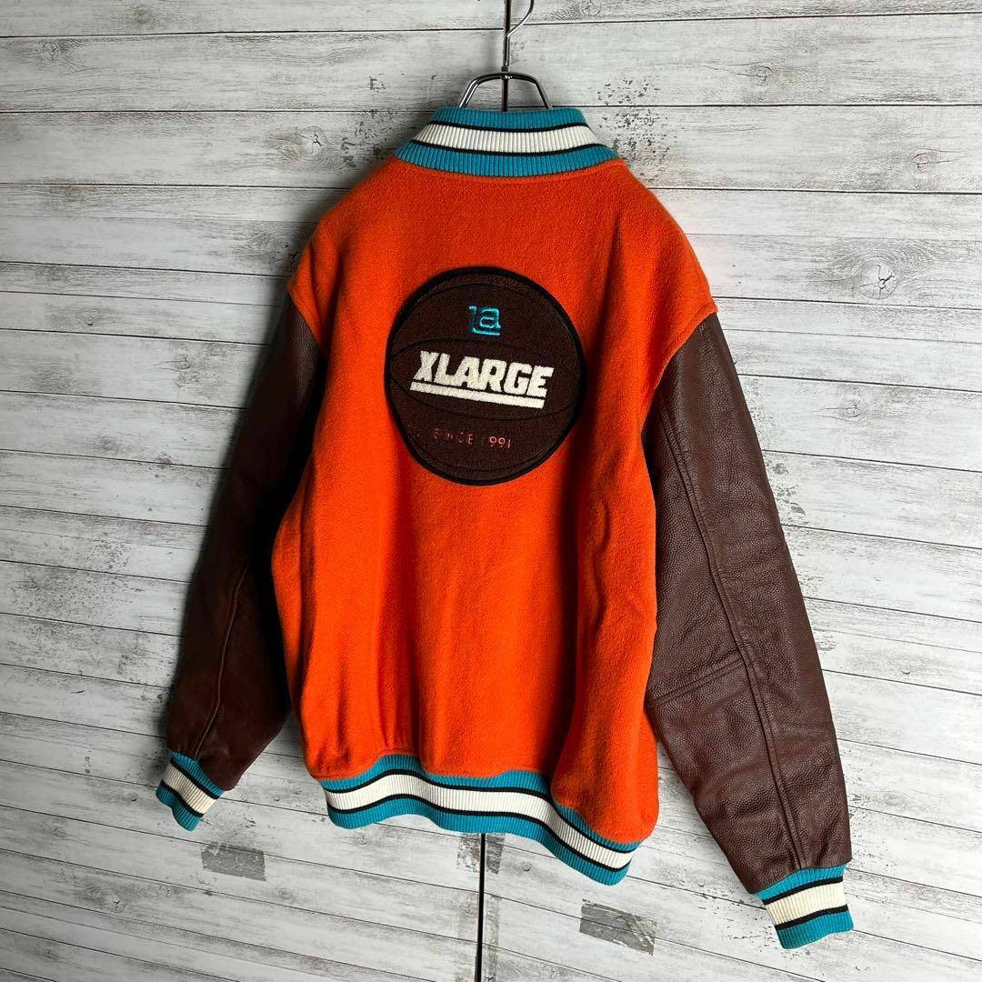 XLARGE(エクストララージ)の8082【人気Lサイズ】エクストララージ☆パイル地ロゴ袖レザージャケット入手困難 メンズのジャケット/アウター(スタジャン)の商品写真