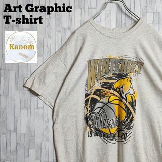 【古着】アメリカ バスケロゴ Tシャツ 両面プリント 企業ロゴ アート柄 グレー(Tシャツ/カットソー(半袖/袖なし))