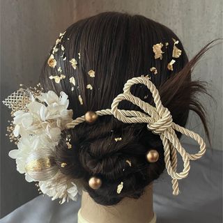 金箔フレーク付き♡カチモリヘアに♡ドライフラワー髪飾り♡卒業式　成人式　袴　和装(ヘアピン)