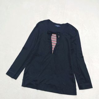 バーバリー(BURBERRY)のバーバリー　カットソー　ドッキング　ニット　ボーダー　リボン　ロゴ刺繍　黒(Tシャツ(長袖/七分))