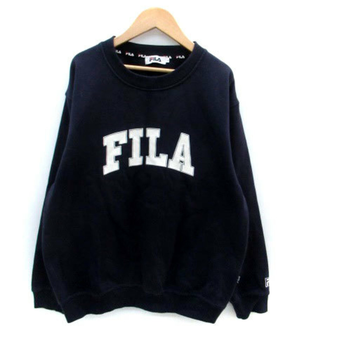 FILA(フィラ)のフィラ トレーナー クルーネック 長袖 刺繍 裏起毛 L 紺 オフホワイト メンズのトップス(その他)の商品写真