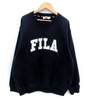 フィラ(FILA)のフィラ トレーナー クルーネック 長袖 刺繍 裏起毛 L 紺 オフホワイト(その他)