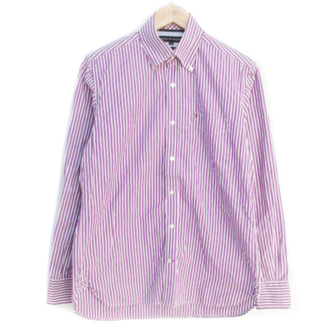 TOMMY HILFIGER(トミーヒルフィガー)のトミーヒルフィガー カジュアルシャツ 長袖 ロゴ刺繡 ストライプ柄 S 白 紫 メンズのトップス(シャツ)の商品写真