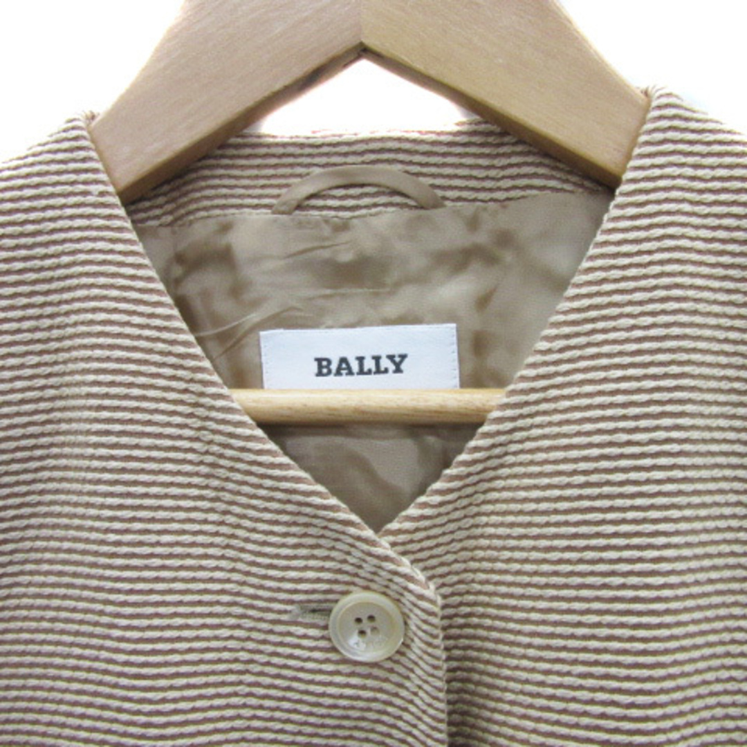 Bally(バリー)のバリー ノーカラージャケット 半袖 ミドル丈 ボーダー柄 34 ベージュ レディースのジャケット/アウター(その他)の商品写真