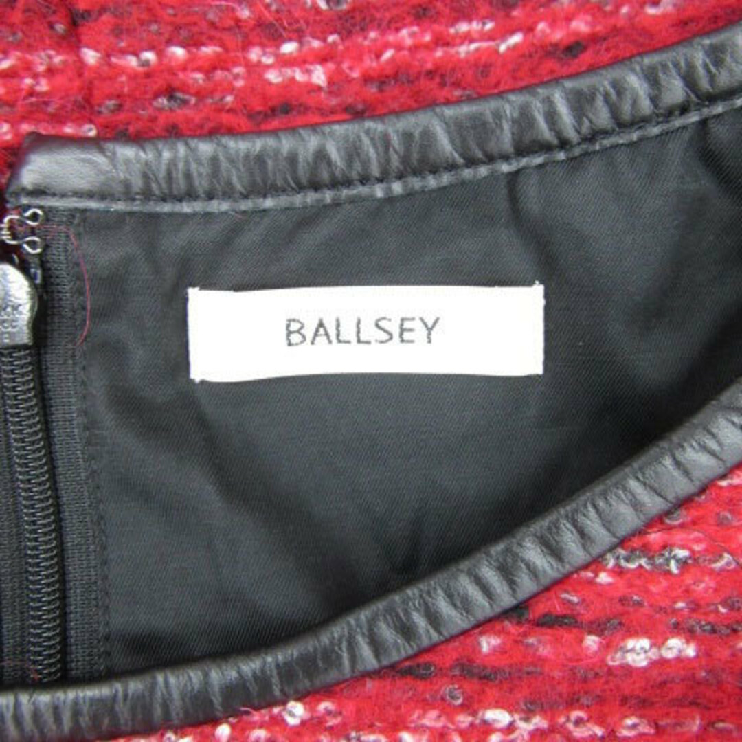 Ballsey(ボールジィ)のボールジー トゥモローランド ニット カットソー 七分袖 切替 レザー 38 赤 レディースのトップス(ニット/セーター)の商品写真