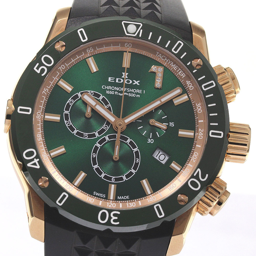 エドックス EDOX 10221-37RV5-VIR5-S クロノオフショア1 クロノグラフ クォーツ メンズ 良品 箱・保証書付き_797979僅かなダメージ針