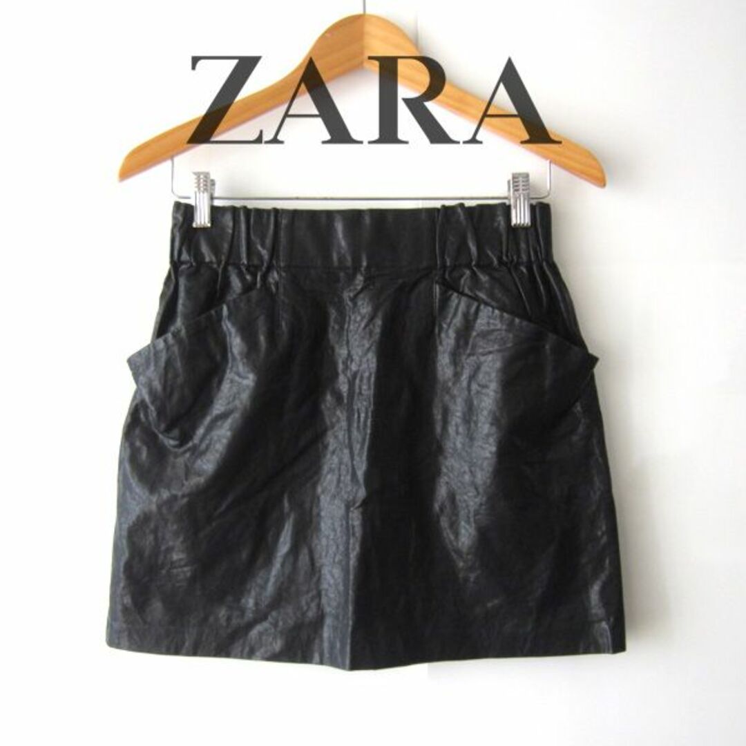 ZARA(ザラ)の美品　ZARA／ザラ★　フェイクレザーのミニスカート　黒 レディースのスカート(ミニスカート)の商品写真