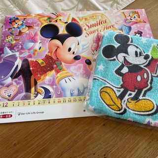 ディズニー(Disney)の＊ディズニー　2024年ミッキーカレンダー　ミニタオルセット＊第一生命(カレンダー/スケジュール)