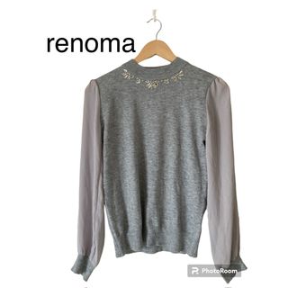 レノマ(RENOMA)のrenoma レノマ　レディース　春物　カットソー　ビジュー付　ニット　グレー(カットソー(半袖/袖なし))