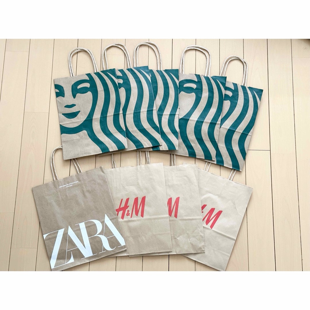 H&M(エイチアンドエム)の🌟９枚セット🌟スターバックス　H&M ZARA 紙袋　ショッパー　まとめ売り！ レディースのバッグ(ショップ袋)の商品写真