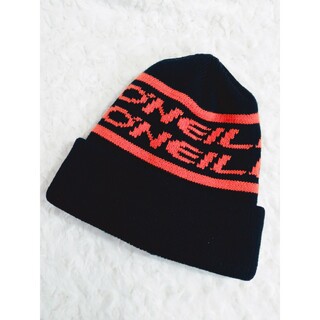 オニール(O'NEILL)の美品 O'NEILL オニール オレンジ ブラック ニット帽 スノーボード(ニット帽/ビーニー)