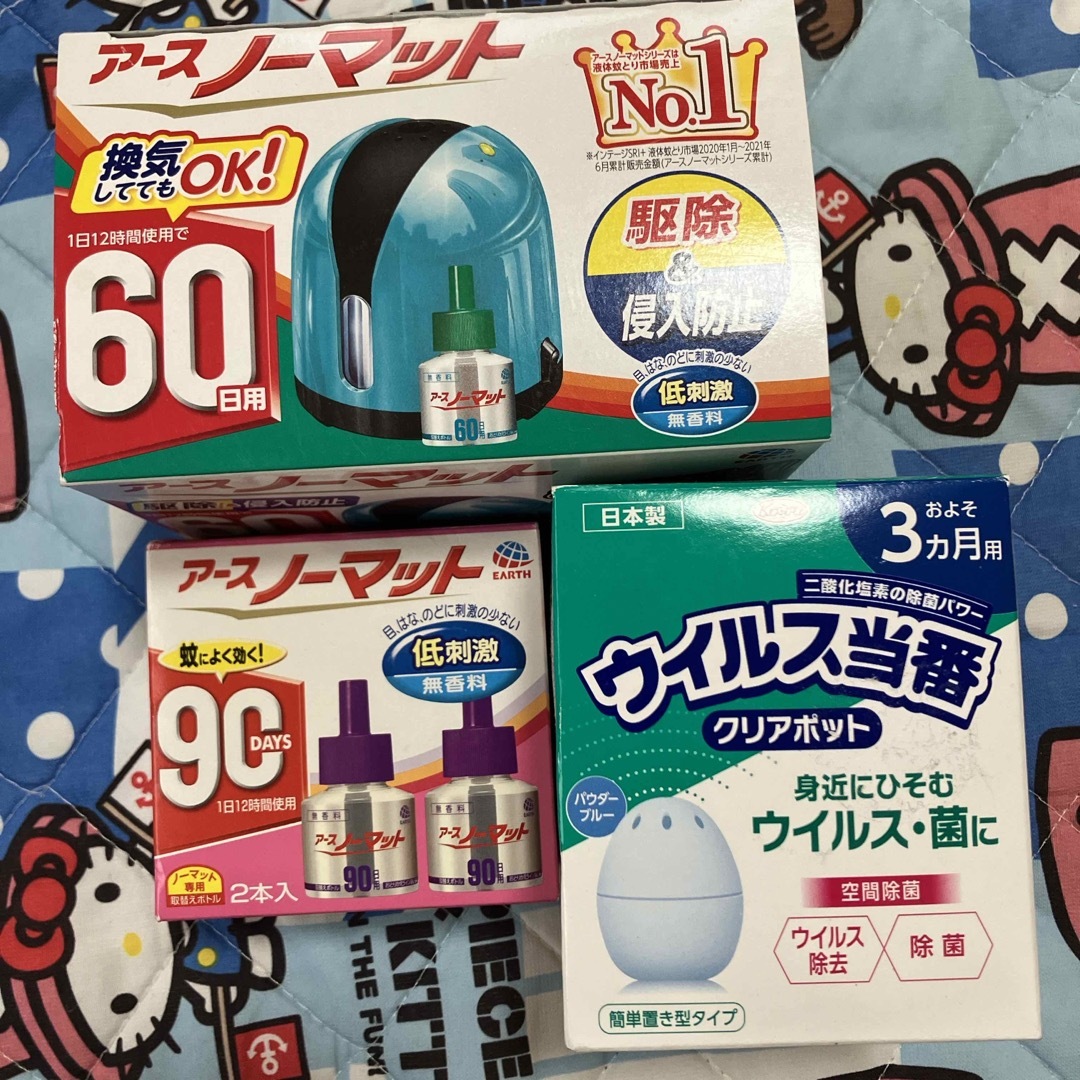 アース製薬(アースセイヤク)のアースノーマット 60日セット スカイブルー 詰め替え ウイルス当番 インテリア/住まい/日用品の日用品/生活雑貨/旅行(日用品/生活雑貨)の商品写真