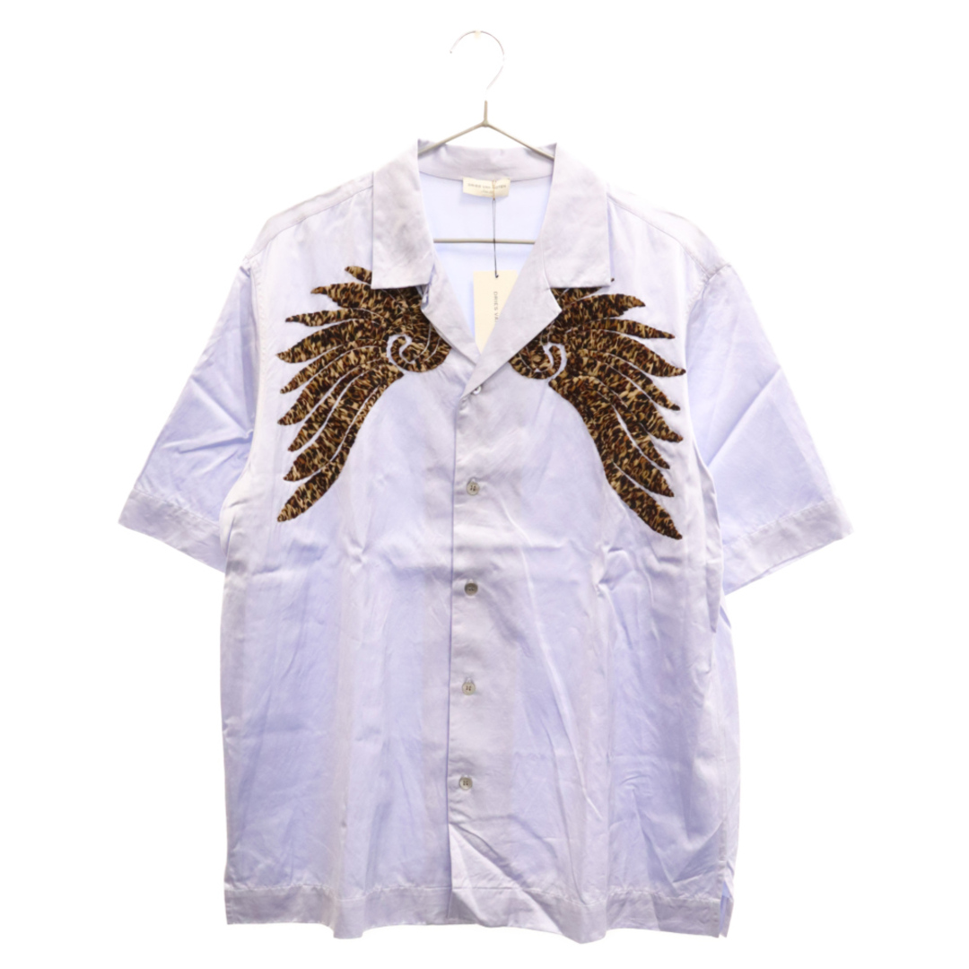 DRIES VAN NOTEN ドリスヴァンノッテン CARTONE EMB 6190 M W SHIRT サテンレオパード柄 半袖シャツ ブルー47センチ袖丈