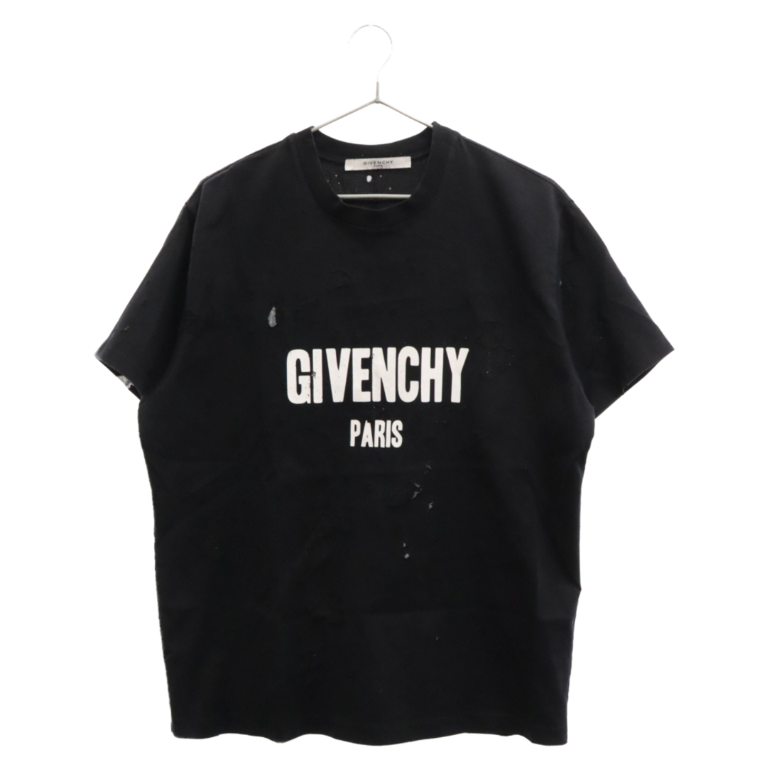 56センチ肩幅GIVENCHY ジバンシィ 19SS デストロイ 加工 ロゴ プリント 半袖カットソー Tシャツ ブラック BM70383Y0B