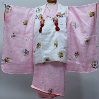 七五三 三歳 女児 被布着物セット 正絹 日本製 祝着 NO40620(和服/着物)