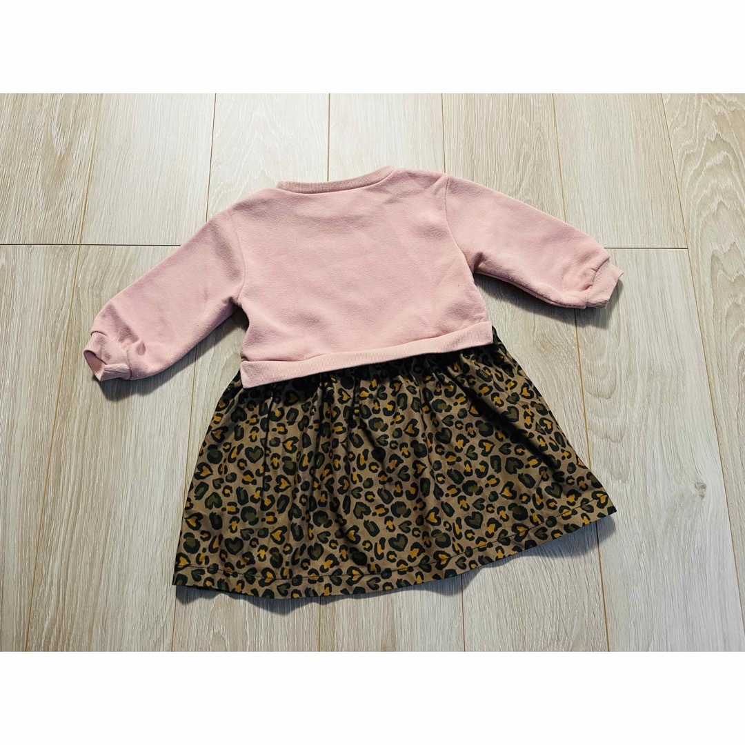 猫　ヒョウ柄　裏起毛ワンピース キッズ/ベビー/マタニティのキッズ服女の子用(90cm~)(ワンピース)の商品写真