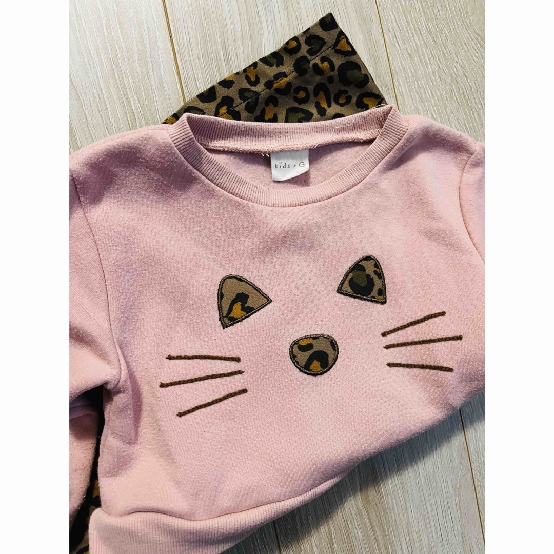 猫　ヒョウ柄　裏起毛ワンピース キッズ/ベビー/マタニティのキッズ服女の子用(90cm~)(ワンピース)の商品写真