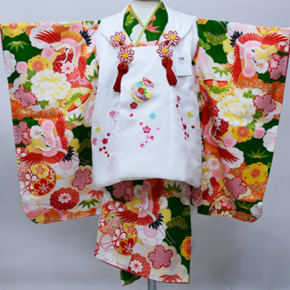 七五三 三歳 女児 被布着物セット 正絹 日本製 被布に刺繍入り NO40645(和服/着物)