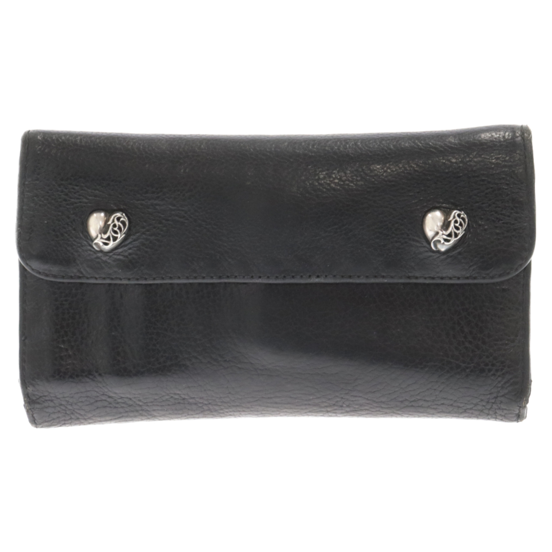 Chrome Hearts(クロムハーツ)のCHROME HEARTS クロムハーツ WAVE HEART ウェーブ ハート ボタンレザー ロングウォレット 長財布 ブラック メンズのファッション小物(長財布)の商品写真